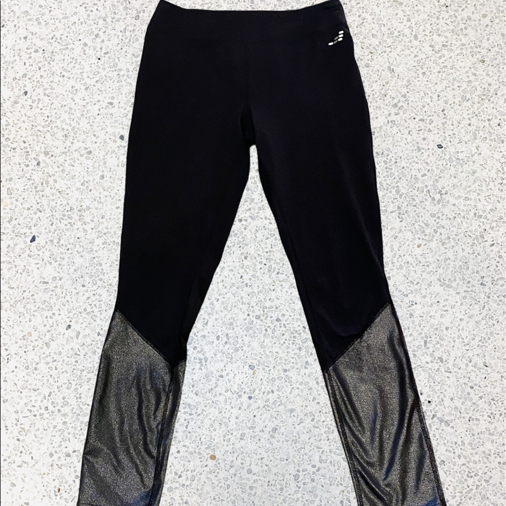 BCG Black Pewter Shimmer Compression Active Ankle Length Leggings Sz Medium VGC